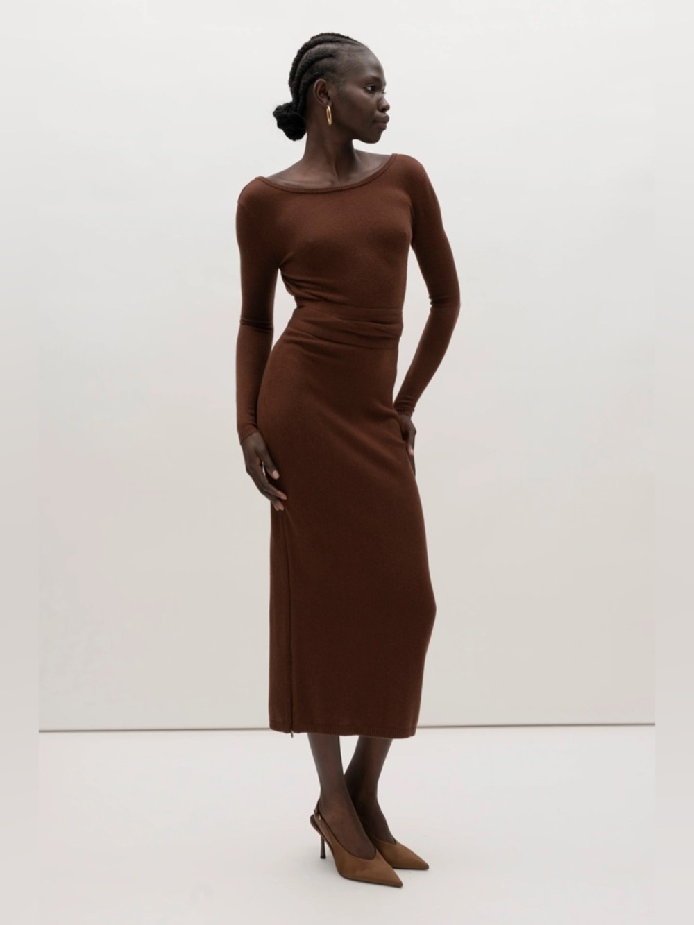 Shop Roari - Brown Long Sleeve Knit Dress